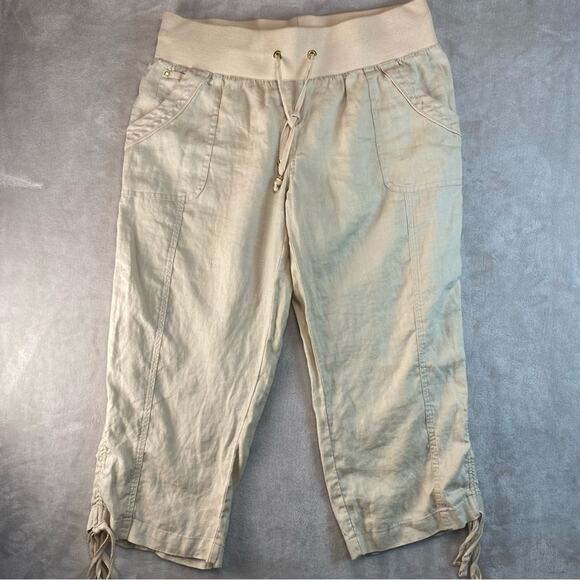 GUESS Capri Pants Linen Off White Size Medium Pockets Summer Neutral Lightweight - Picture 1 of 10